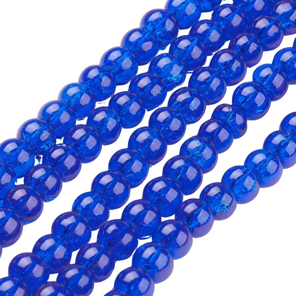 4mm Glaskralen Crackle Donker Blauw - 20 stuks