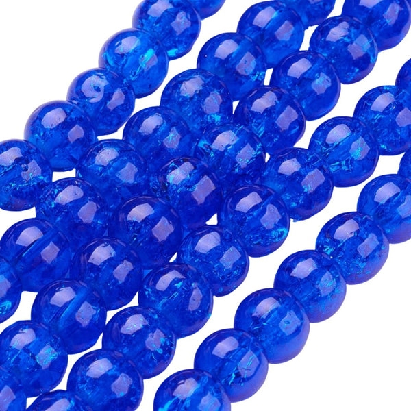 6mm Glaskralen Crackle Donker Blauw - 20 stuks