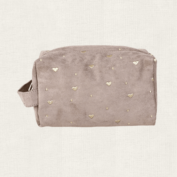Make Up Tasje Velvet Hartjes - Khaki