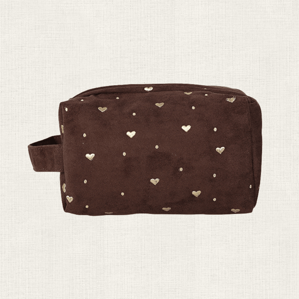 Make Up Tasje Velvet Hartjes - Coffee Bruin