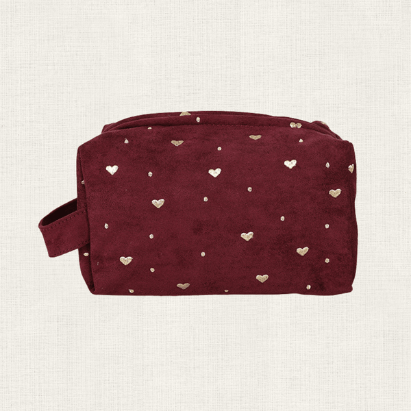 Make Up Tasje Velvet Hartjes - Bordeaux