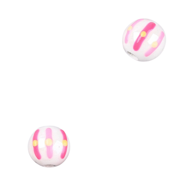 Keramiek Kraal Strepen Wit Roze 10mm - 1 stuk