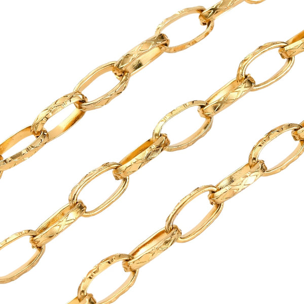 Jasseron (stainless steel) Cable Texture 11x6mm Goud (per 20cm)