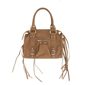 Licht bruine 'It Girl' handtas met franjes en gouden gespen en details