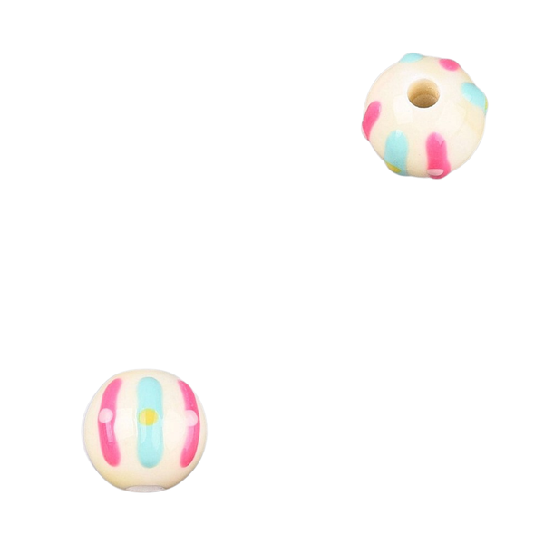 Keramiek Kraal Strepen Creme Roze Mint 10mm - 1 stuk