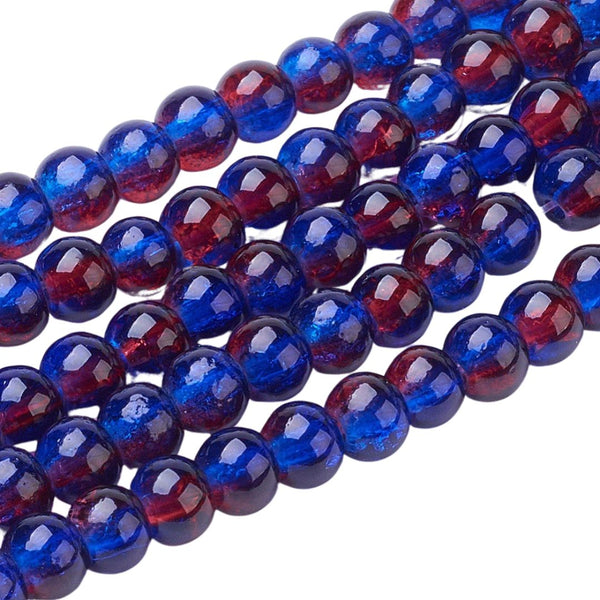 4mm Glaskralen Crackle Rood Blauw - 20 stuks