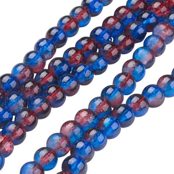 6mm Glaskralen Crackle Rood Blauw - 20 stuks