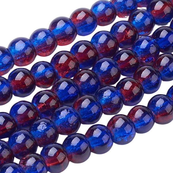 8mm Glaskralen Crackle Rood Blauw - 20 stuks