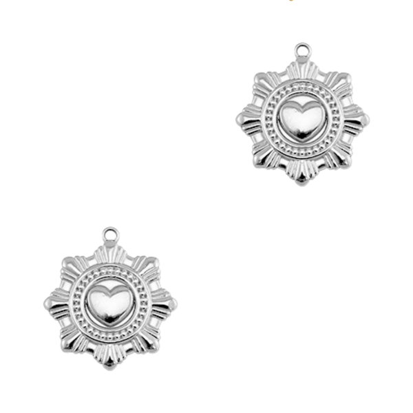 Bedel (Stainless steel) Ster Met Hart 24mm Zilver - 1 stuk