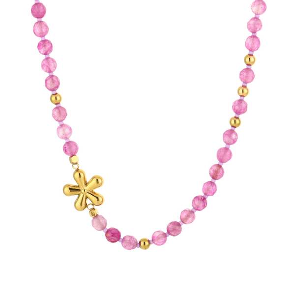 Ketting Gemstone Flower Pink