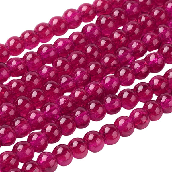 4mm Glaskralen Crackle Donker Magenta - 20 stuks