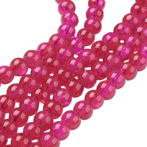 6mm Glaskralen Crackle Donker Magenta - 20 stuks