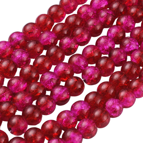 8mm Glaskralen Crackle Donker Magenta - 20 stuks