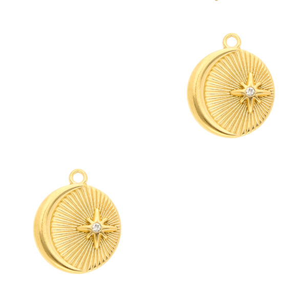 Bedel (Stainless steel) Rond Maan Ster 21.5mm Goud - 1 stuk