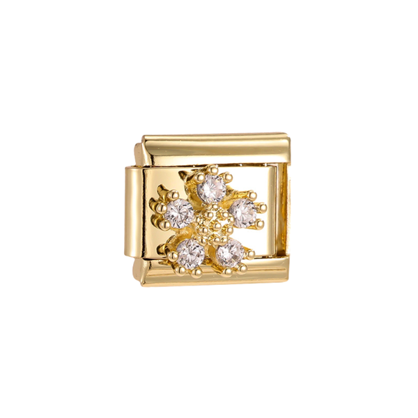 Italian Charm Zirkonia Bloem Goud - 1 Stuk