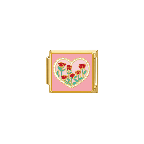 Italian Charm Hartje Met Bloemen Goud - 1 Stuk