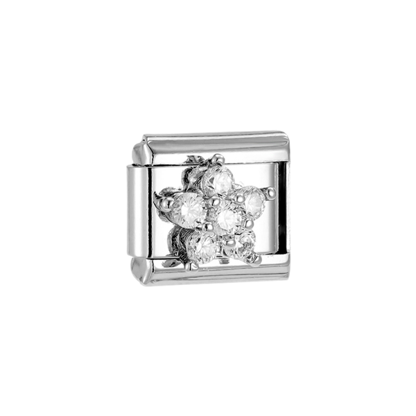 Italian Charm Zirkonia Bloem Zilver - 1 Stuk