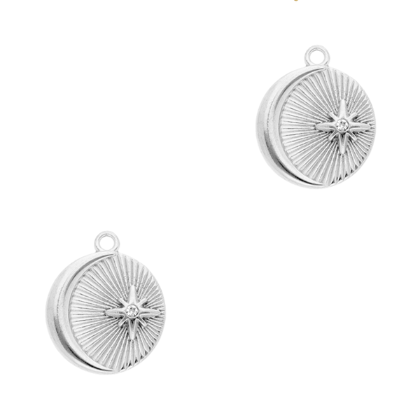 Bedel (Stainless steel) Rond Maan Ster 21.5mm Zilver - 1 stuk