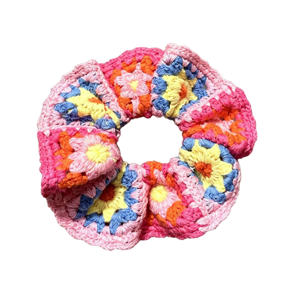 Scrunchie Gehaakt Granny Flower Pink
