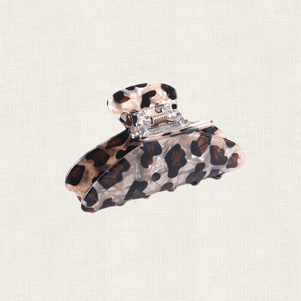 Haarclip Round Marble Leopard Beige