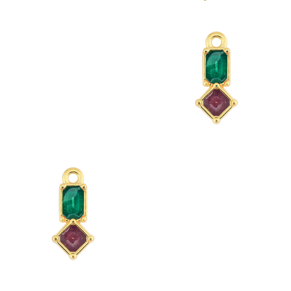 DQ Bedel Rechthoek Met Ruit Paars Groen 21mm Goud - 1 stuk