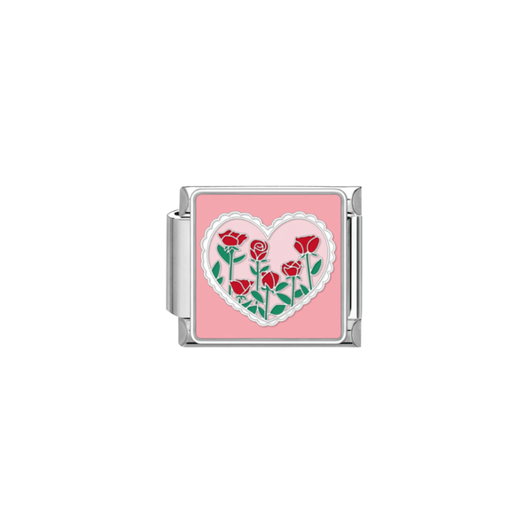 Italian Charm Hartje Met Bloemen Zilver - 1 Stuk