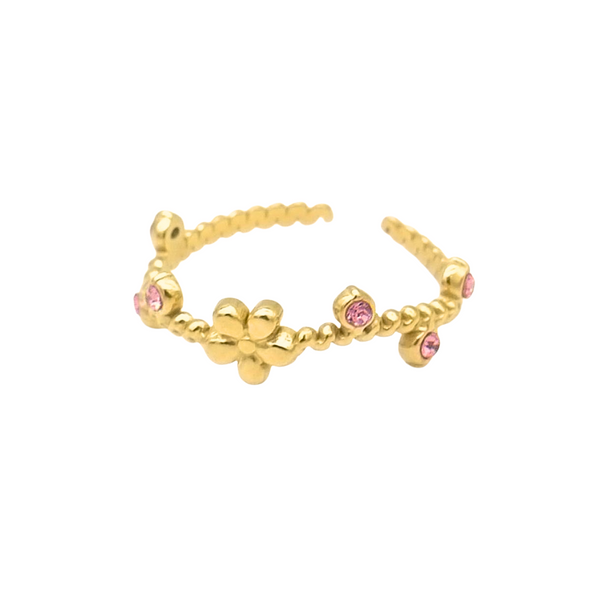 Ring Flower Pink Stones