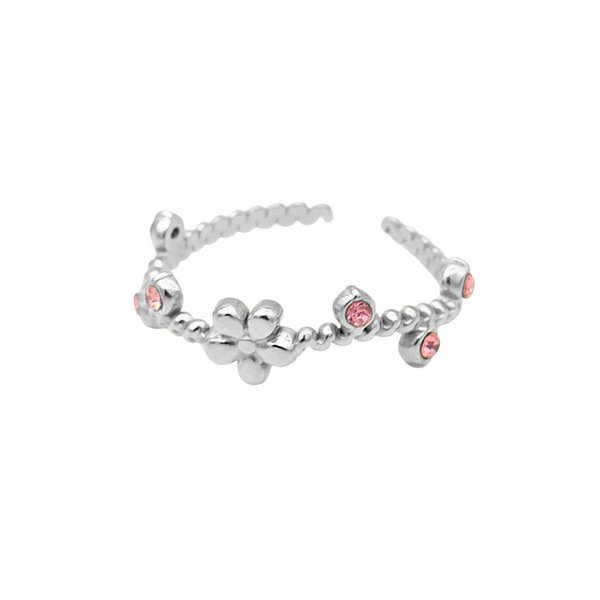 Ring Flower Pink Stones