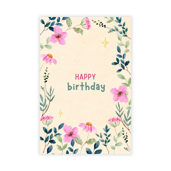 Kaartje Happy Birthday Bloemen Frame