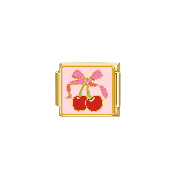 Italian Charm Kersen Met Strik Goud - 1 Stuk