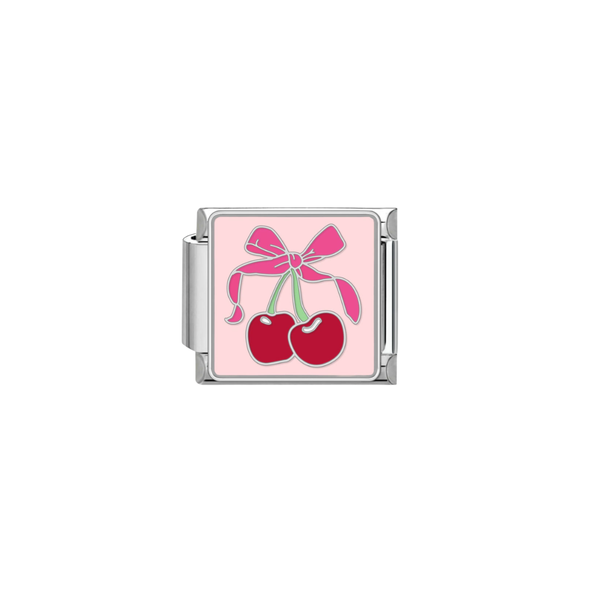 Italian Charm Kersen Met Strik Zilver - 1 Stuk