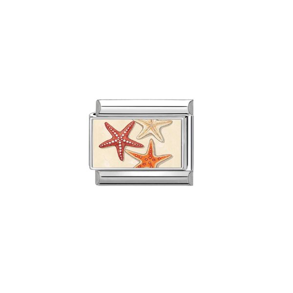 Italian Charm Zeesterren Beige Rood Zilver - 1 Stuk