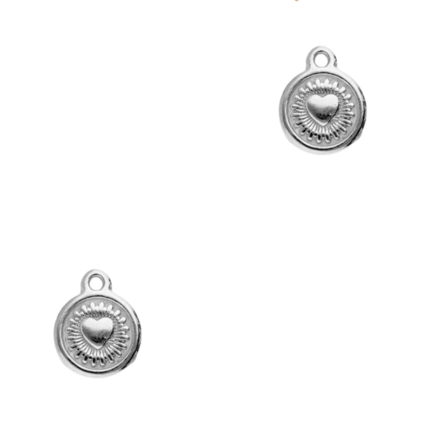 Bedel (Stainless steel) Munt Met Hart 13mm Zilver - 1 stuk
