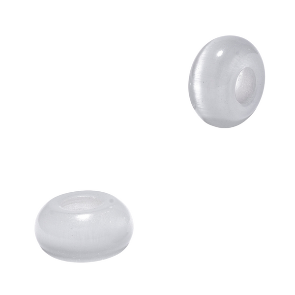 Glaskraal 14mm Rondel Cat Eye Wit  - 1 stuk