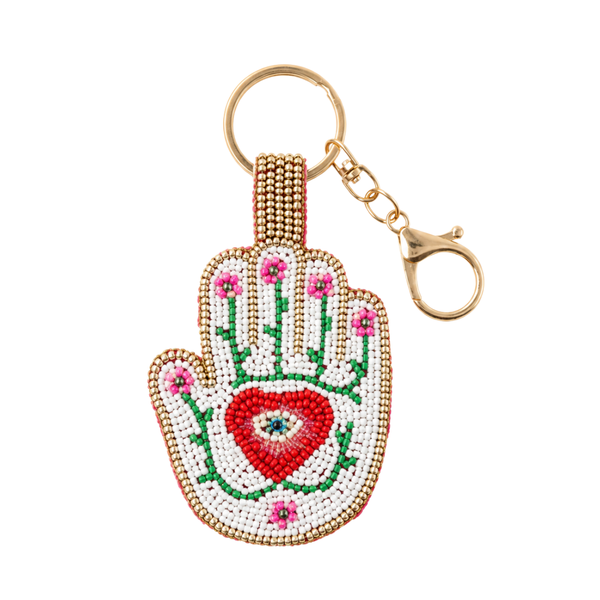 Sleutelhanger Kralen Hand Alziend Oog - Wit Goud