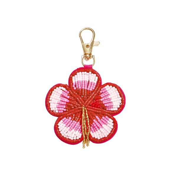 Sleutelhanger Kralen Bloem - Rood Wit