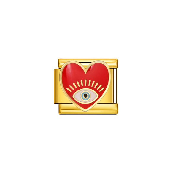 Italian Charm Hart Met Oog Rood Goud - 1 Stuk