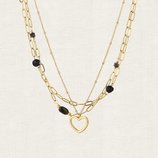 Ketting Layered Heart Black