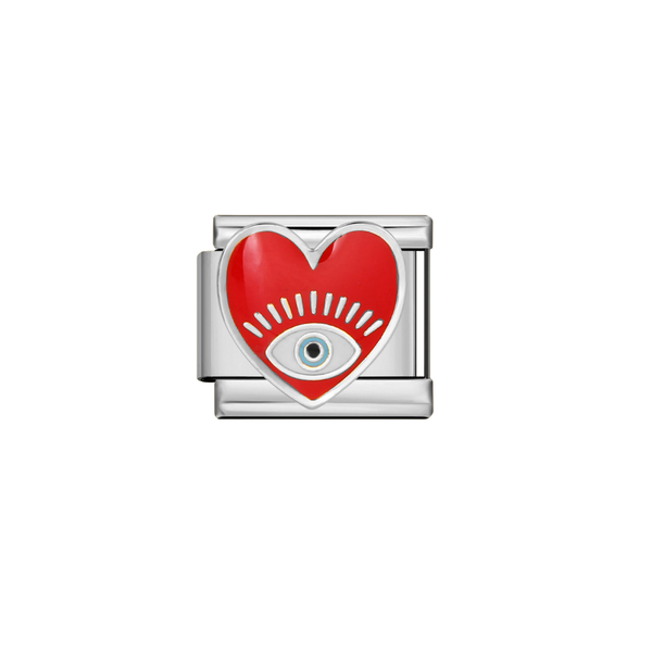 Italian Charm Hart Met Oog Rood Zilver - 1 Stuk