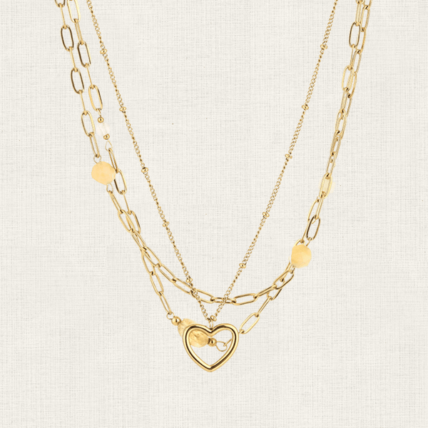 Ketting Layered Heart Beige