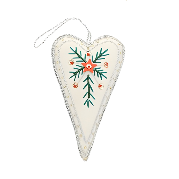 Decoratie Hanger Stof - Hart Wit