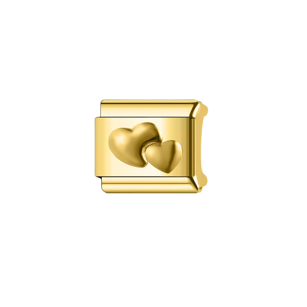 Italian Charm Dubbele Hartjes Goud - 1 Stuk