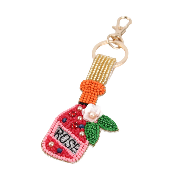 Sleutelhanger Kralen Fles Rose - Goud Roze