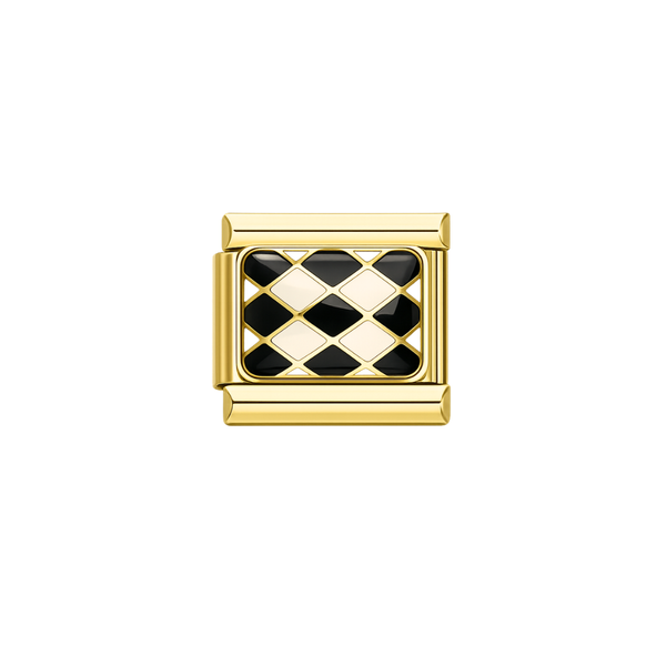 Italian Charm Ruitjes Zwart Wit Goud - 1 Stuk