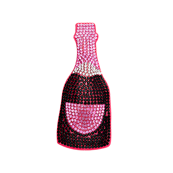 Statement Hanger Champagne Fles Glitter 9cm Roze Zwart - 1 Stuk