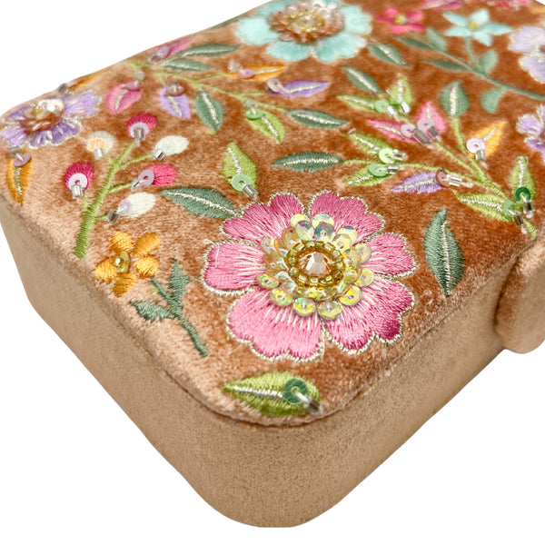 Opbergdoosje Velvet Met Bloemen Beige