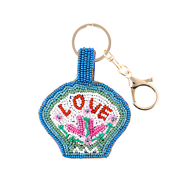Sleutelhanger Kralen Schelp Love - Blauw