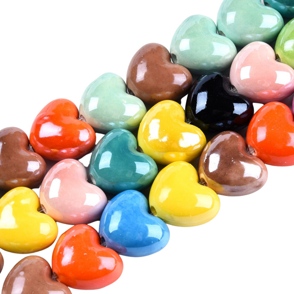 Ceramic Bead Heart Multi 14x16mm