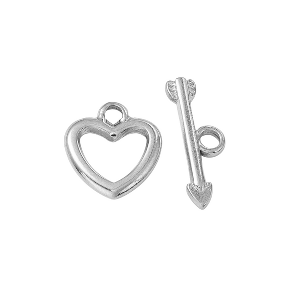 Toggle Clasp 14.5mm (stainless steel) Heart Silver