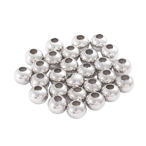 Metal Beads (stainless steel) 6mm Silver - 20 pieces